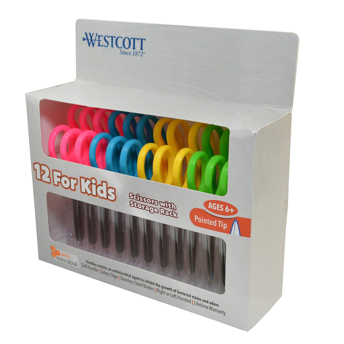 Kids Pointed 5" Scissors with Storage Rack, Assorted Colors, Set of 12 - Loomini