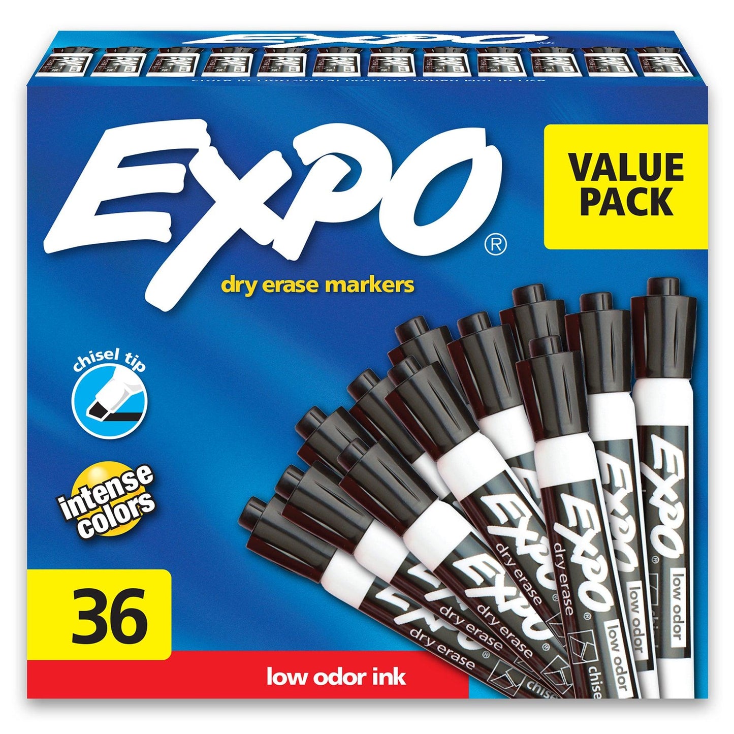 Low Odor Dry Erase Markers, Chisel Tip, Black, 36 Count - Loomini