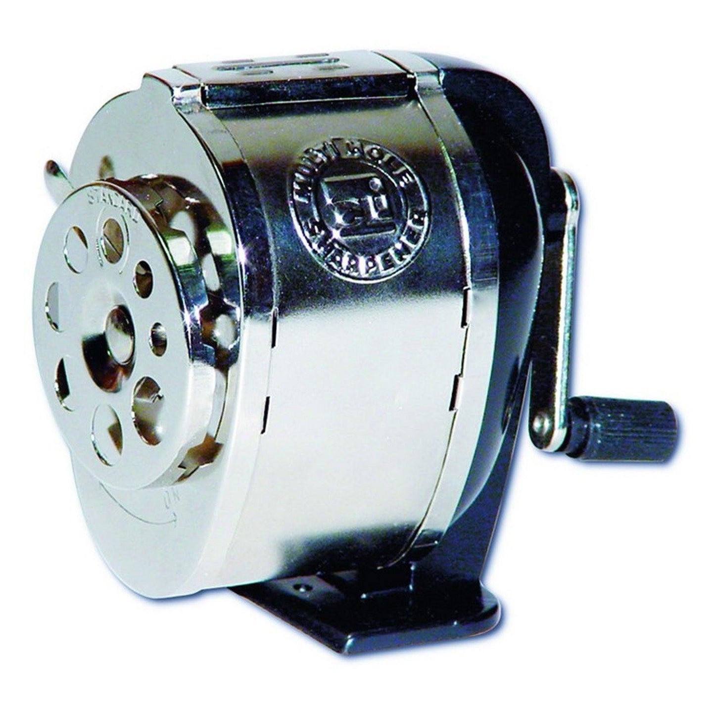 Mountable Heavy Duty Steel Pencil Sharpener, Multi Size Pencil Holes (8 Sizes), Silver - Loomini