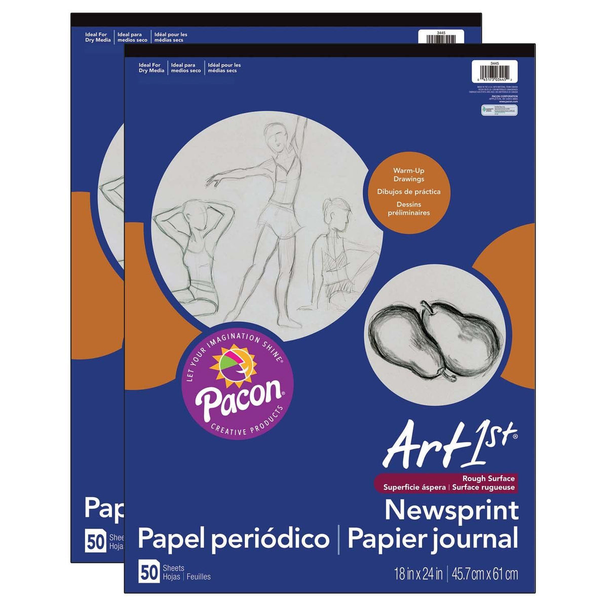 Newsprint Pad, White, 18" x 24", 50 Sheets, Pack of 2 - Loomini