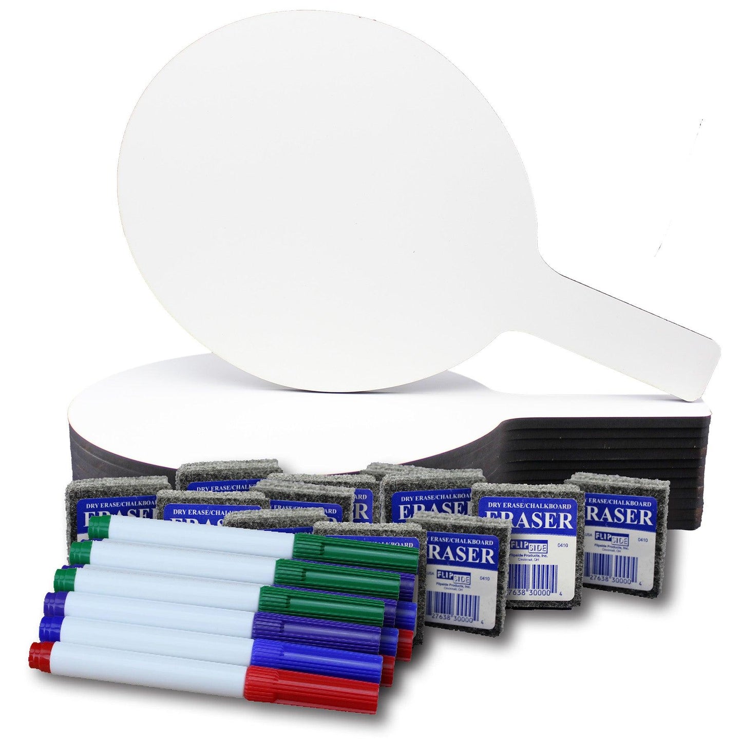Oval Dry Erase Answer Paddles with Colored Pens & Student Erasers, Class Pack of 12 - Loomini