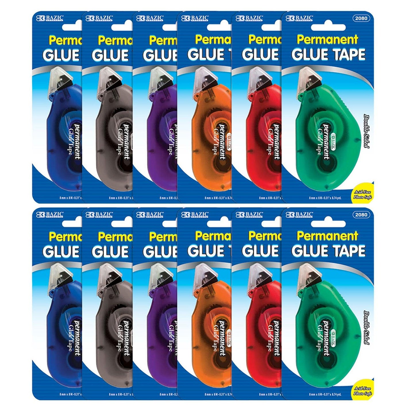 Permanent Glue Tape, 8mm x 8m, Pack of 12 - Loomini