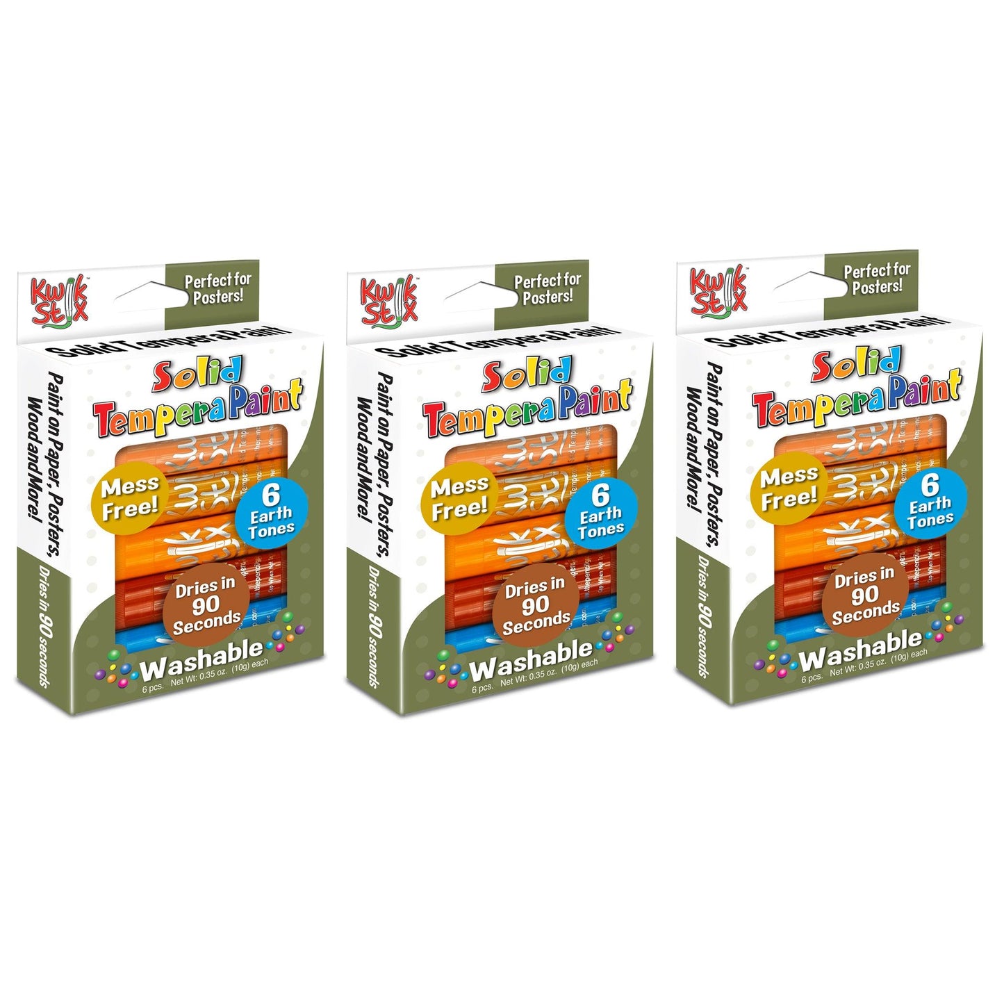 Solid Tempera Paint, Earth Tones, 6 Per Pack, 3 Packs - Loomini