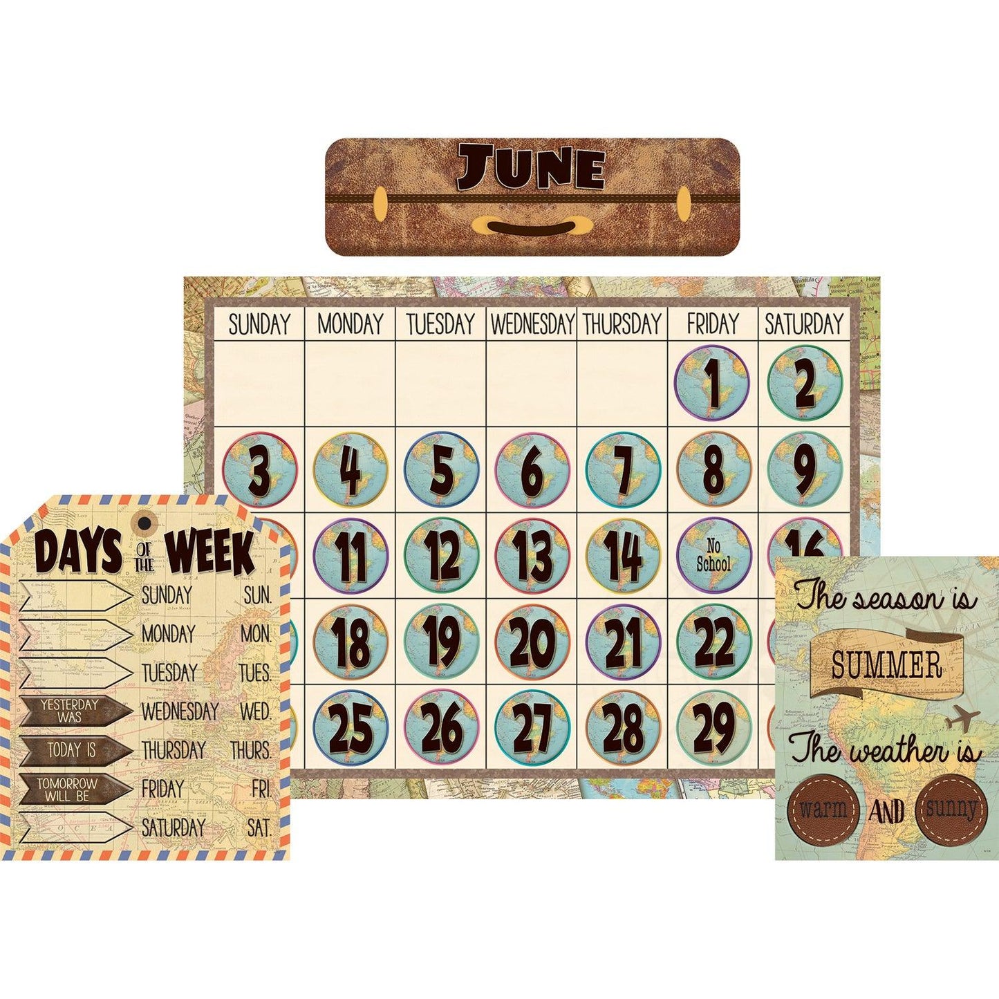 Travel the Map Calendar Bulletin Board Set - Loomini