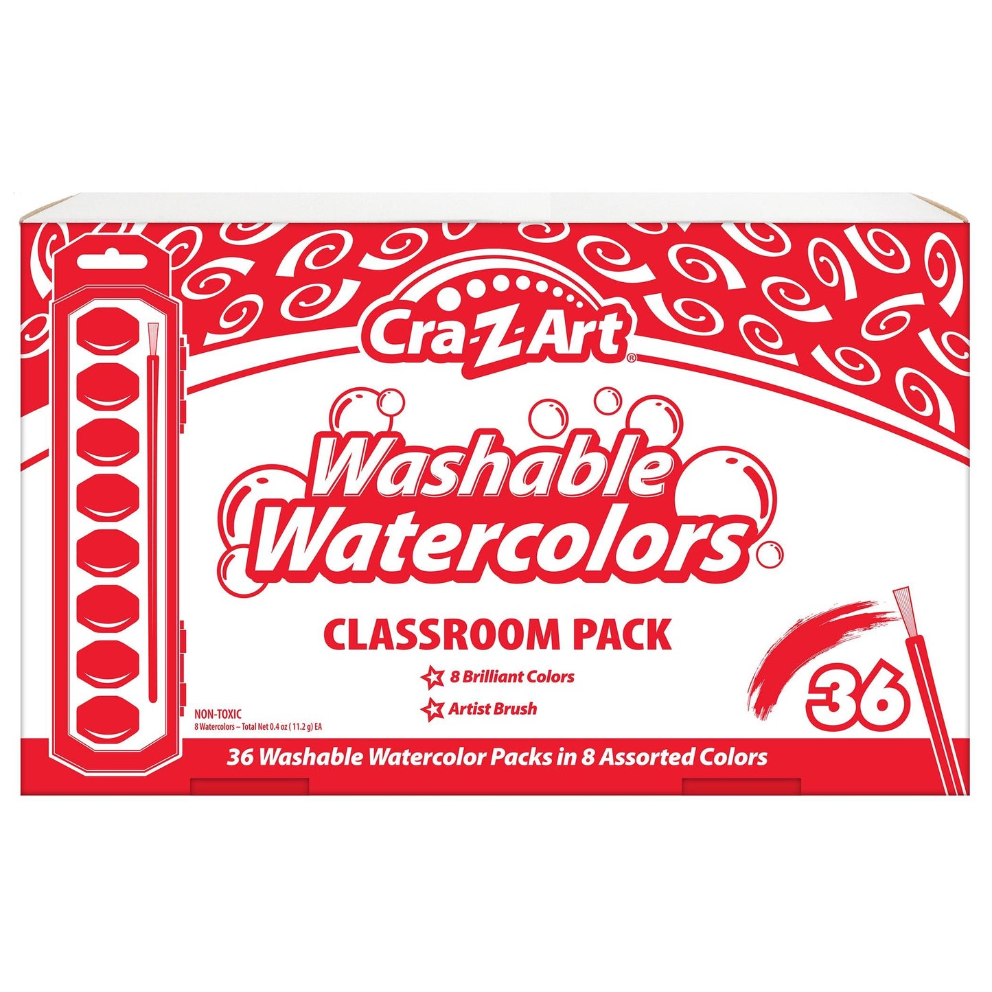 Washable Watercolors Classroom Pack, 8 Colors, 36 Count - Loomini