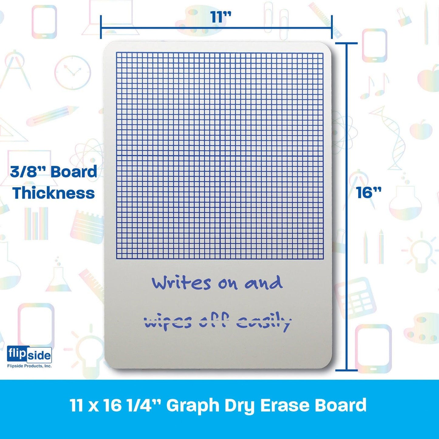 0.25" Graph Dry Erase Board, 11" x 16", Pack of 3 - Loomini