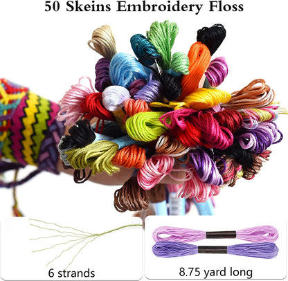 Embroidery Floss 50 Skeins Embroidery Thread, Rainbow Color Friendship Bracelet String with 12 Pieces Floss Bobbins for Bracelet Making, Sewing Crafts