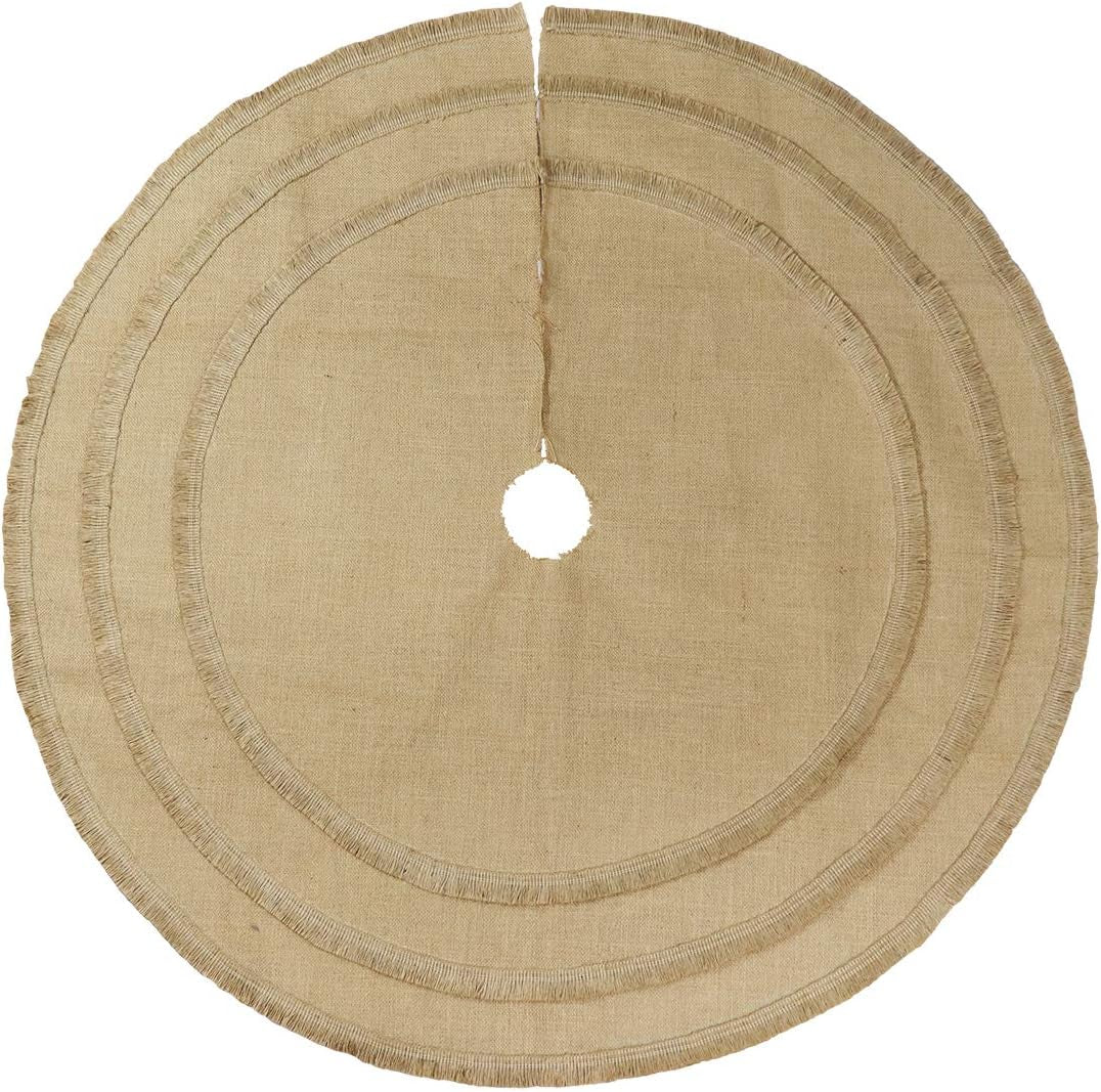 Christmas Tree Skirt, 48 Inches Natural Burlap Jute Plain with Tassels, Rustic Xmas Holiday Decoration…