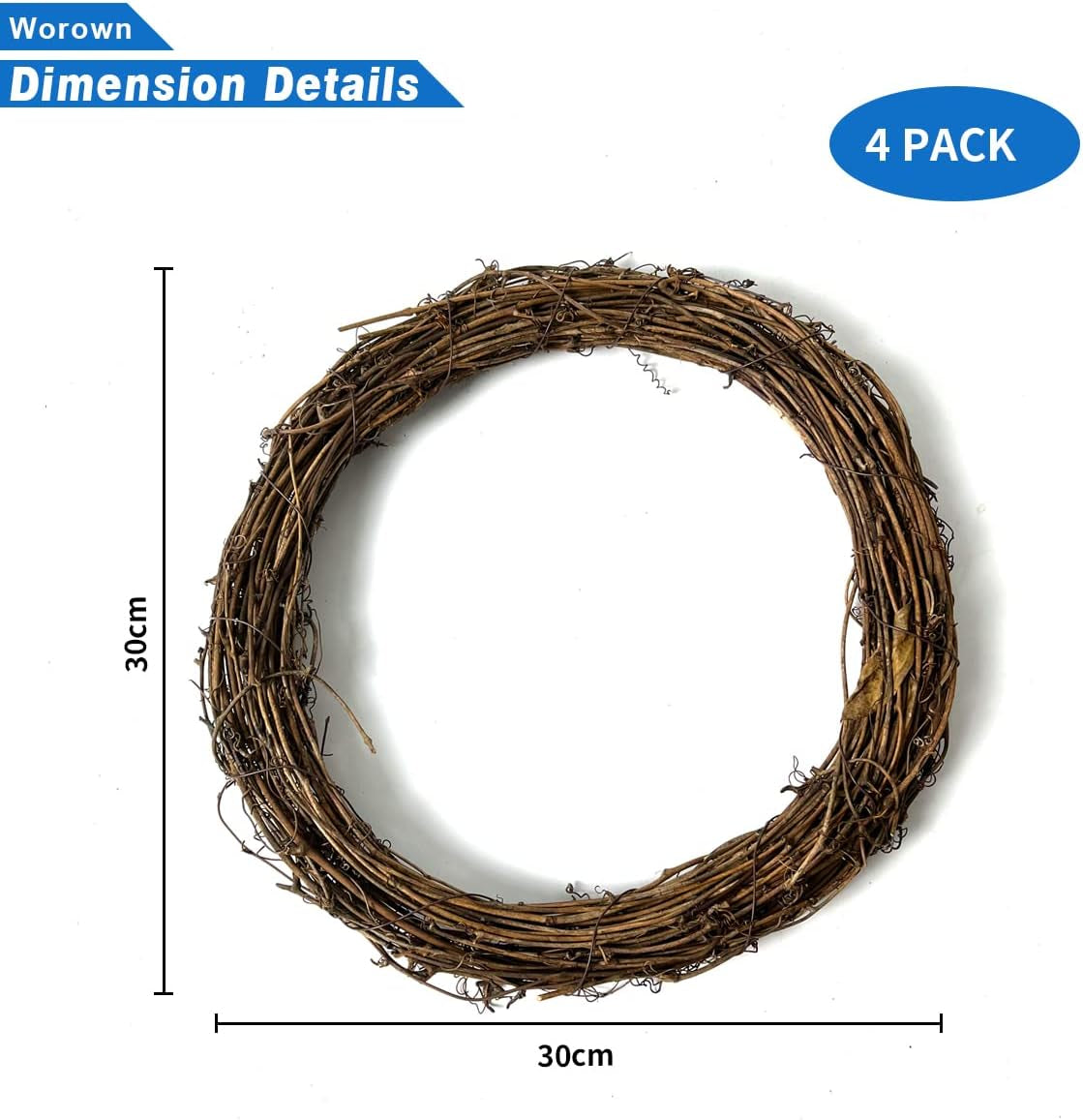 6 Pcs 10 Inch Natural Grapevine Wreaths, Vine Branch Wreath, Rattan Wreath for DIY Christmas Craft, Front Door Wall Hanging, Wedding and Party Decors