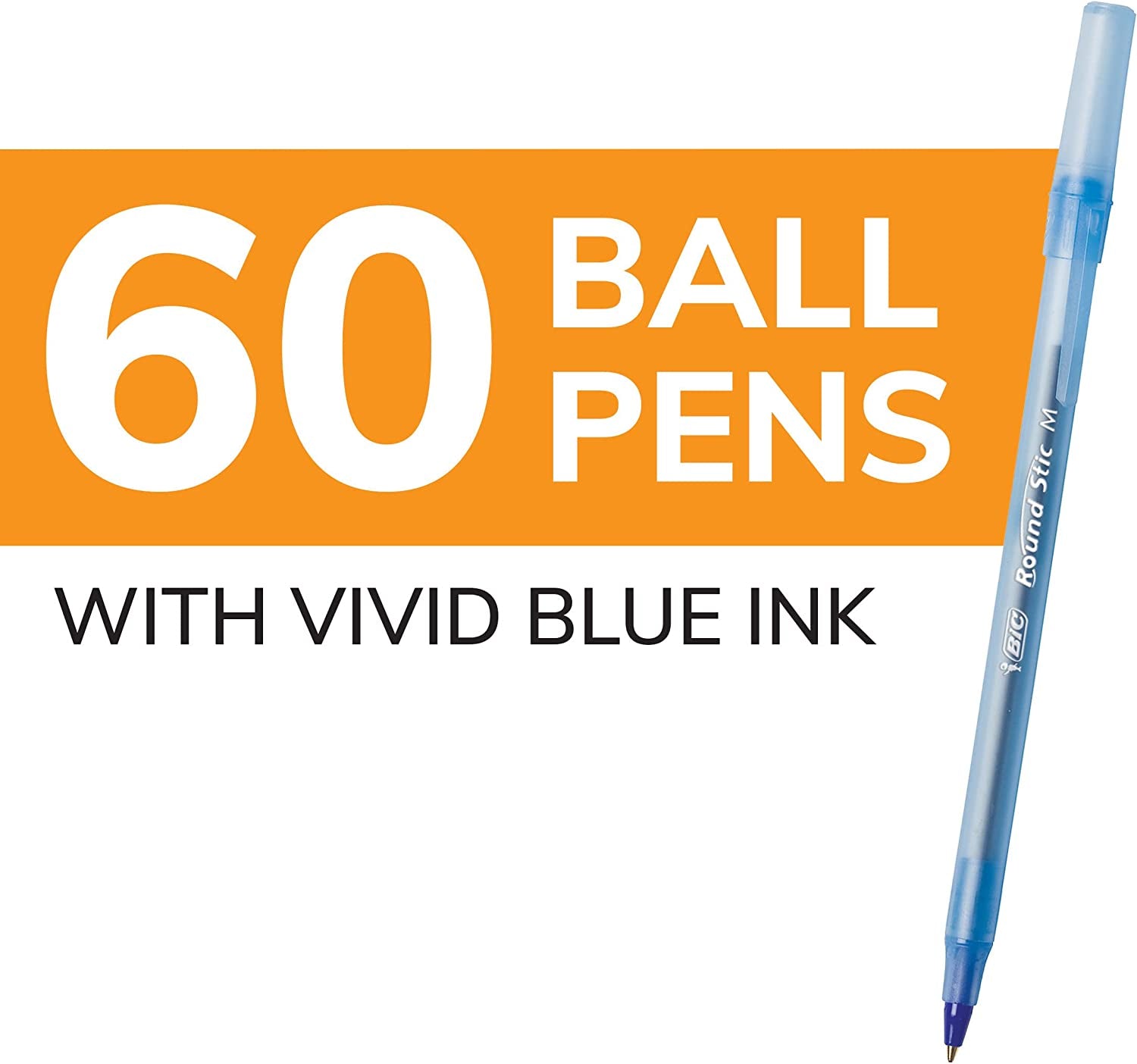 round Stic Xtra Life Blue Ballpoint Pens, Medium Point (1.0Mm), 60-Count Pack of Bulk Pens, Flexible round Barrel for Writing Comfort, No. 1 Selling Ballpoint Pens