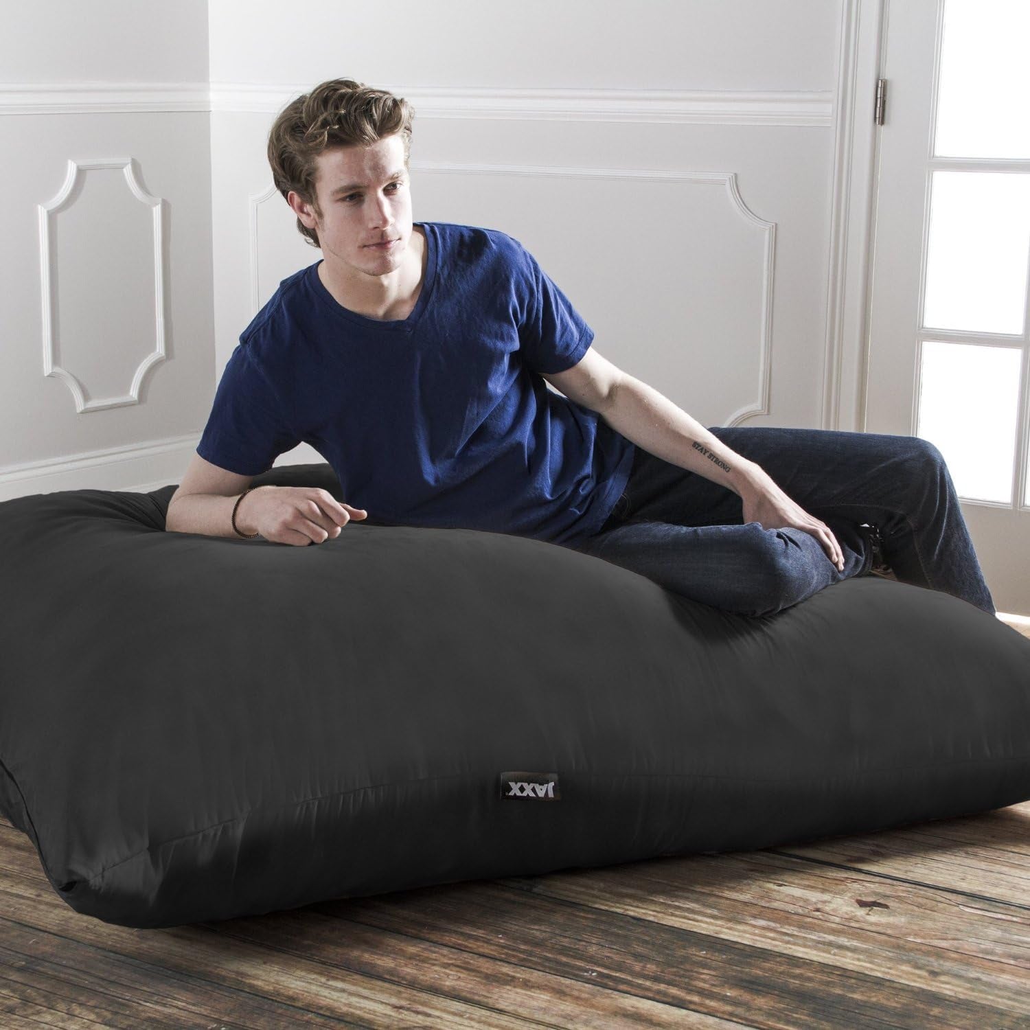 Pillow Saxx 5.5-Foot - Huge Bean Bag Floor Pillow and Lounger, Black