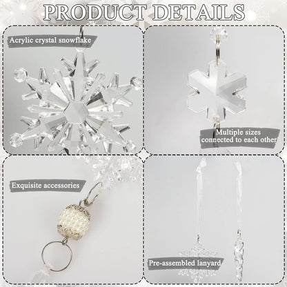 18Pcs Crystal Christmas Ornaments for Christmas Tree Decorations-Light Pink Hanging Acrylic Snowflake and Icicle Ornaments with Drop Pendants for Christmas Tree New Year Party Decorations Supplies