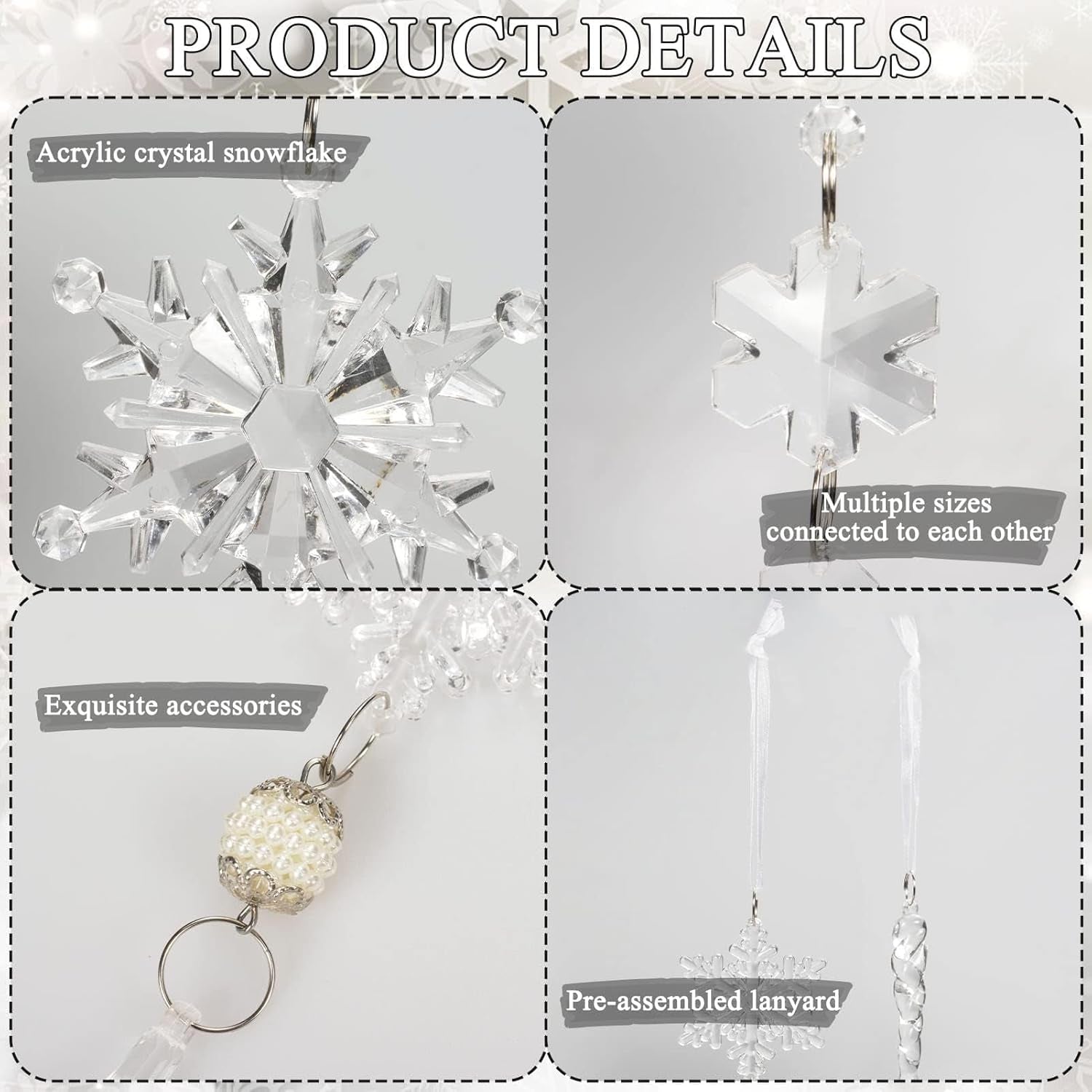 18Pcs Crystal Christmas Ornaments for Christmas Tree Decorations- Light Blue Hanging Acrylic Snowflake and Icicle Ornaments with Drop Pendants for Christmas Tree New Year Party Decorations Supplies