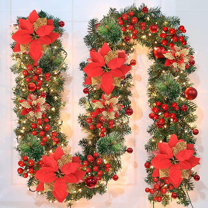 Christmas Garland,Christmas Garland with Lights,Outdoor Christmas Garland,9Ft Pre-Lit Christmas Garland for Interior Decoration,Fireplaces,Stairs,Door Christmas Garlands Decorations Battery Operated