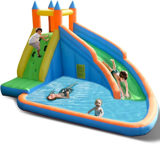 Inflatable Water Slide, Giant Bouncy Waterslide Park for Kids Backyard Outdoor Fun with Climbing Wall, Splash Pool, Blow up Water Slides Inflatables for Kids and Adults Party Gift