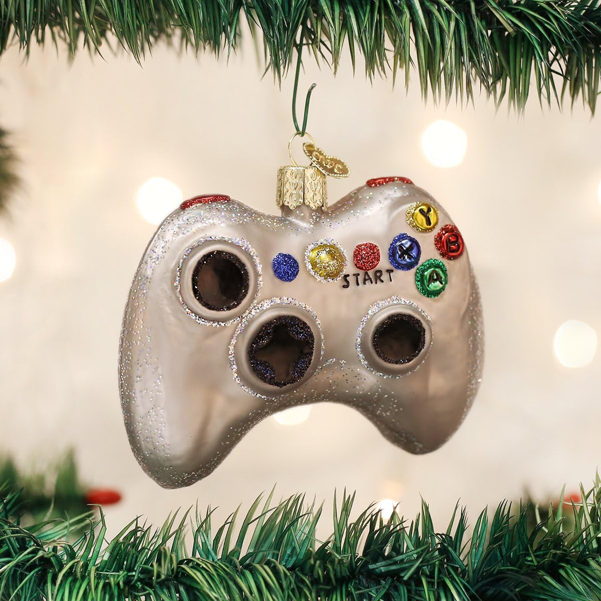 Ornaments: Video Game Controller Glass Blown Ornaments for Christmas Tree (44094), Glitter Multi