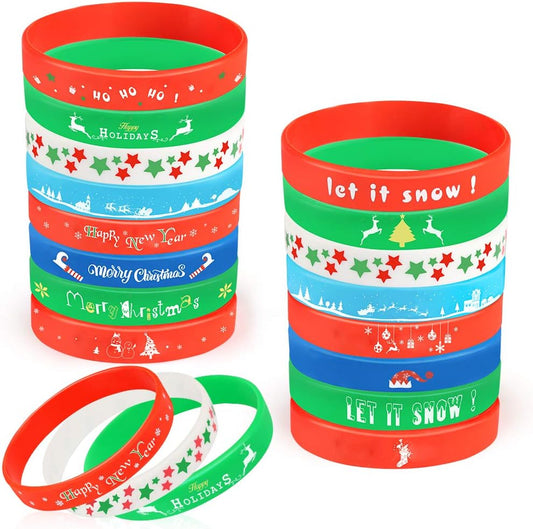 40PCS Christmas Silicone Bracelets, Xmas Rubber Wristbands Accessories Gift for Kids Adults Stocking Stuffers, New Year Holiday Decoration Wrist Band Party Supplies Favors