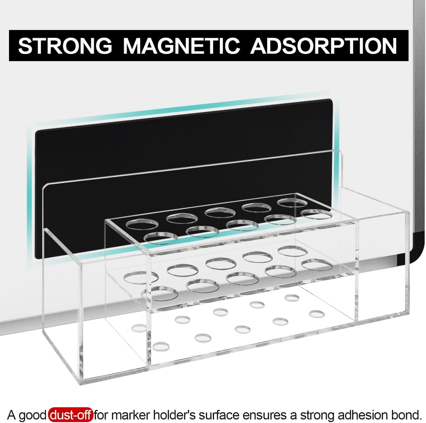 Acrylic Magnetic Dry Erase Marker Holder, 10 Slots Clear Magnetic Marker Holder, Whiteboard Marker Holder, Magnetic Pen Holder for Office, School, Home,Eraser,Cleaner Not Included,2 PCS