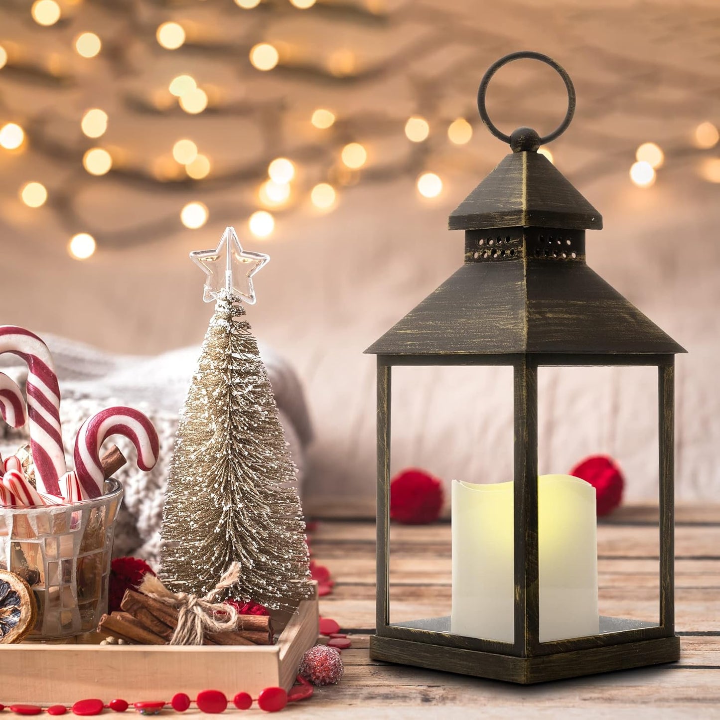 Christmas Decorative Candle Lantern Decorative Hanging Lantern for Indoor Home Tables and Fireplaces Outdoor Patios