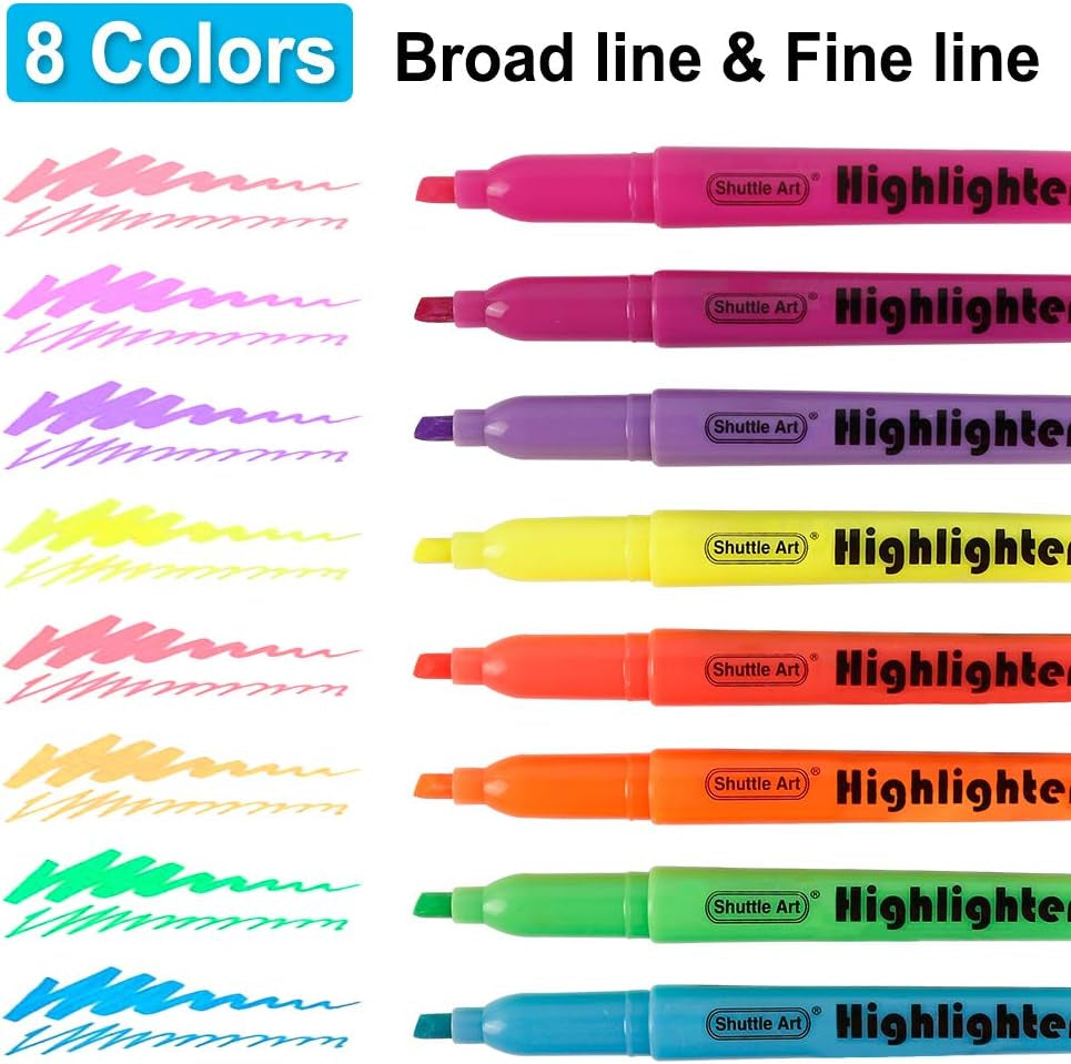 144 Pack Highlighters, Highlighters Assorted Colors Set, 8 Bright Colors Chisel Tip Highlighter Markers Bulk for Kid and Adult Coloring, Highlighting as School Supplies