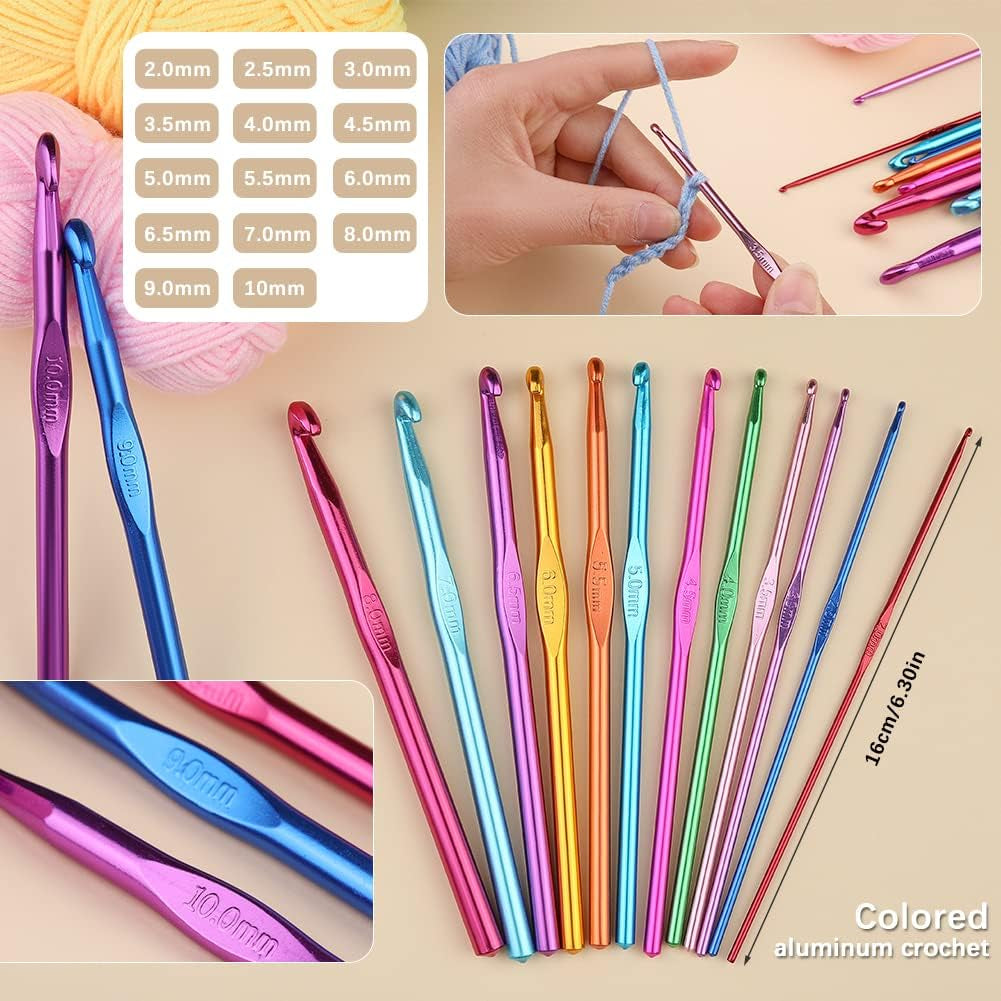 Crochet Kit for Beginners Adults, 107Pcs Beginner Knitting Kit with Crochet Yarn, Crochet Hooks, Crochet Tools, Crochet Starter Kit for Adults Beginner Craft DIY