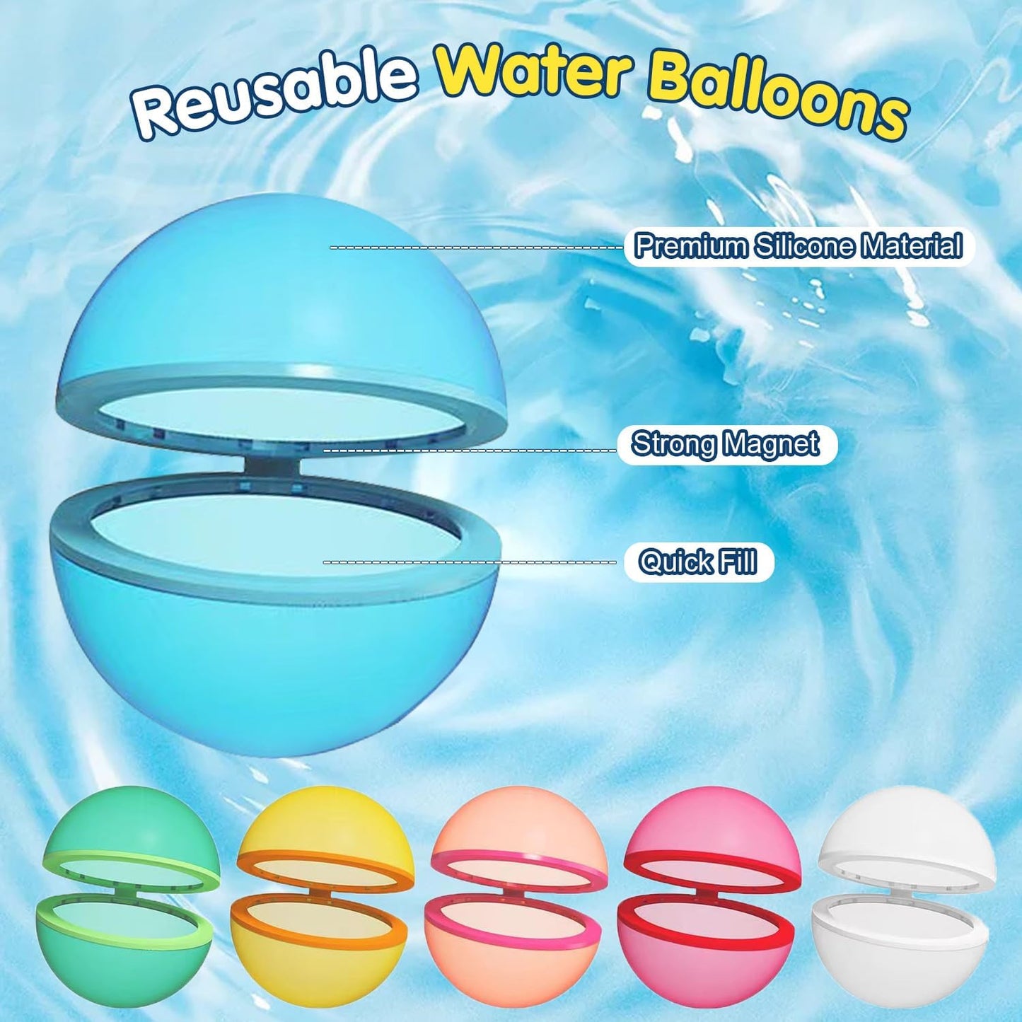 Reusable Water Balloons for Kids,24 PCS Magnetic Refillable Latex-Free Silicone Water Bomb with Mesh Bag, Summer Toys Beach Toys Swimming Pool Party Supplies Bath Toy Outdoor Idea Gift for Kids