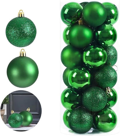 24Pcs Mini Christmas Balls Ornaments, Shatterproof Christmas Hanging Balls for Xmas Tree, Holiday, Wedding, Mardi Gras Party (Green)