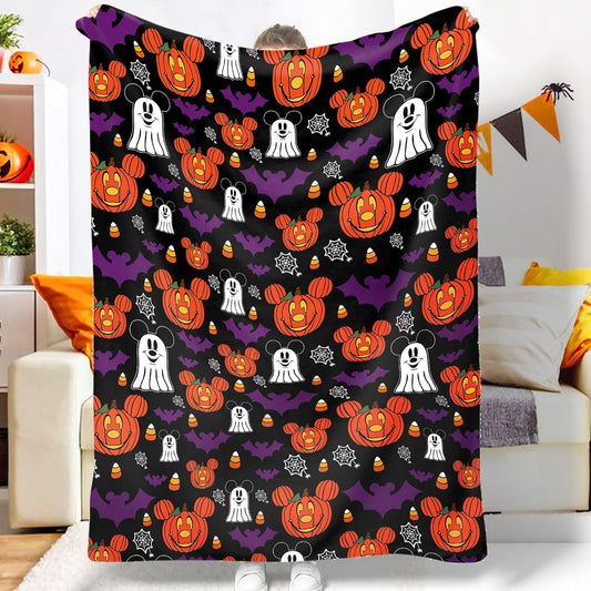 Halloween Throw Blankets, Halloween Jack-O-Lantern Pumpkins Ghost Bat Cartoon Mouse Flannel Blanket Gifts, Soft Cozy Halloween Decorative Bed Throw Blankets 60X50 Inch