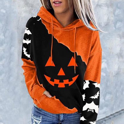 Halloween Hoodie for Women 2024 Scary Pumpkin Printed Long Sleeve Sweatshirts Pullover Cute Costumes with Pockets