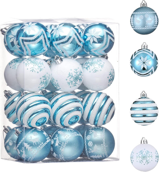 Christmas Ornaments Tree Decorations, 24Ct Light Blue and Silver Shatterproof Christmas Ball Ornaments Set, 2.36 Inch Decorative Hanging Ornament Bulk for Xmas Holiday Party Decor