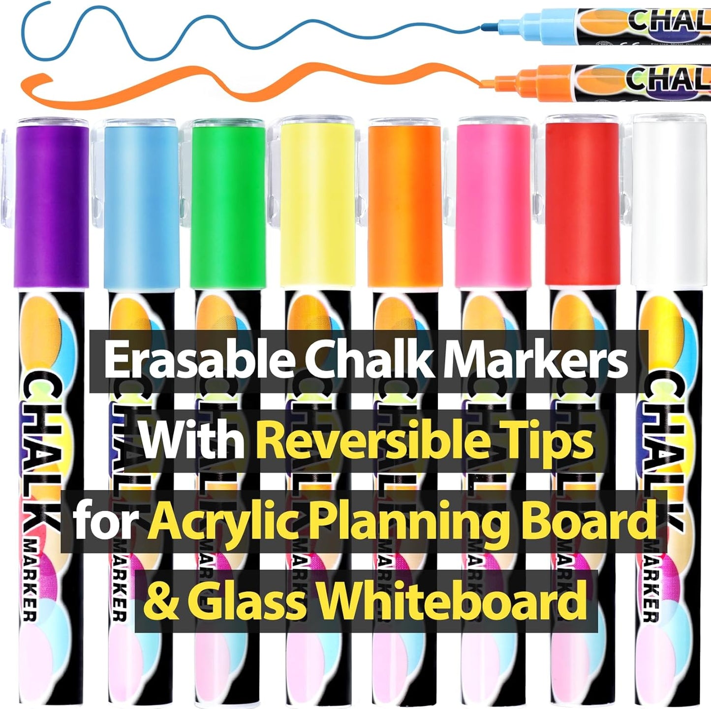 Magnetic Liquid Chalk Markers Wet Erase Markers for Acrylic Calendar Planning Board Clear Glass Writing Board Whiteboard Window/Mirror, 8 Pack, 8 Vibrant Color, 1Mm Fine Tip