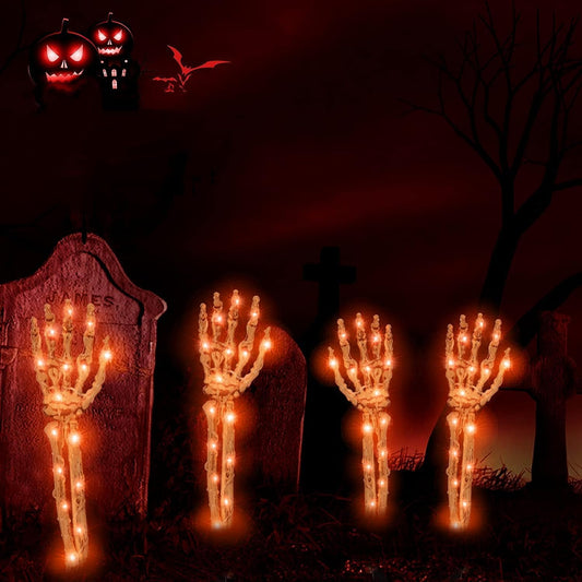 Halloween Decorations Outdoor, 4 Pack Light up Skeleton Arm Decorations, 100 LED Purple & Orange Lights with 11 Modes, Lighted Holiday Party Home Yard Path Garden, Indoor Outdoor Decor