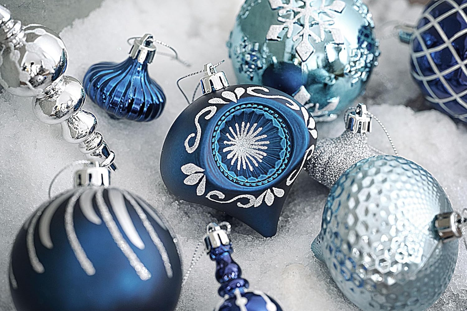 Christmas Ornaments Set, 70Ct Navy Blue and Silver Shatterproof Christmas Tree Decorations Ball Ornaments Bulk, Winter Wonderland Hanging Ornaments for Xmas Trees Holiday Decor