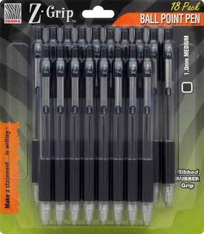 Pen Z-Grip Retractable Ballpoint Pen, Medium Point, Black Ink, 18-Pack, Model Number: 22218