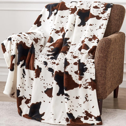 Soft Cow Print Blanket, Ultra Cozy Cow Throw Blanket for Couch Bed and Travel, Cow Decor Throw Blankets for All Seasons 50"X60"