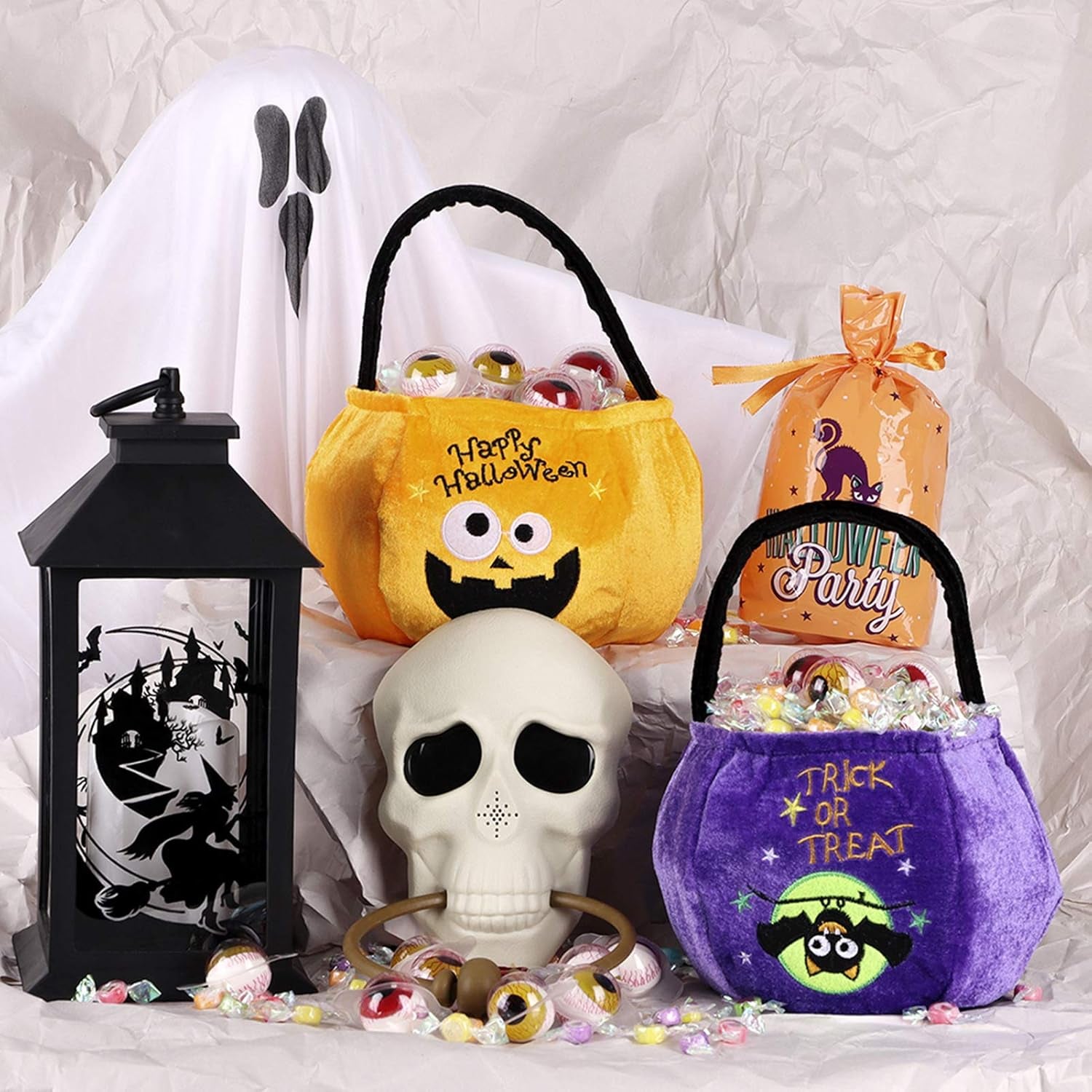 2 Pieces Halloween Trick or Treat Bags for Kids Candy Gags Large Reusable Pumpkin Bags Tote Bags Canvas Bag for Trick or Treating Party Favor Bags for Halloween