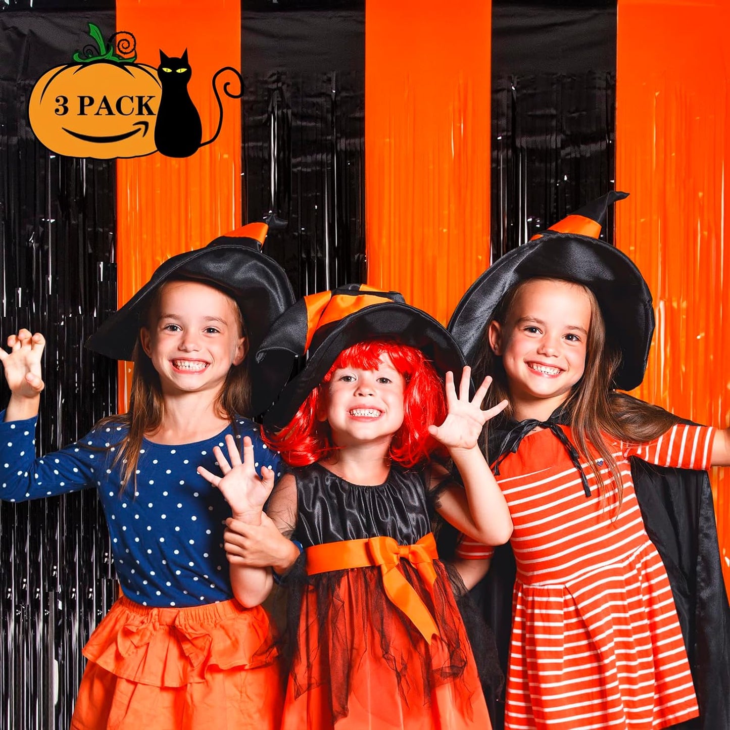 3 Pack Orange Black Photo Booth Props 3.3 X 6.6 Ft Halloween Foil Fringe Curtains Halloween Party Photo Backdrop Streamers Backdrop for Birthday Anniversary Party Halloween Party Decoration