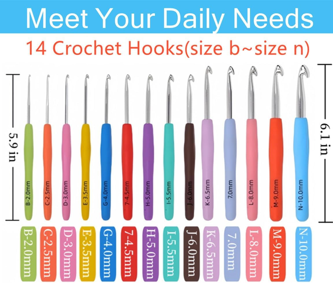 Crochet Hook Set,14 Sizes Crochet Hooks for Arthritic Hands,Crochet Hooks Ergonomic Soft Grip with Case,Crochet Needles(Size B-Size N)