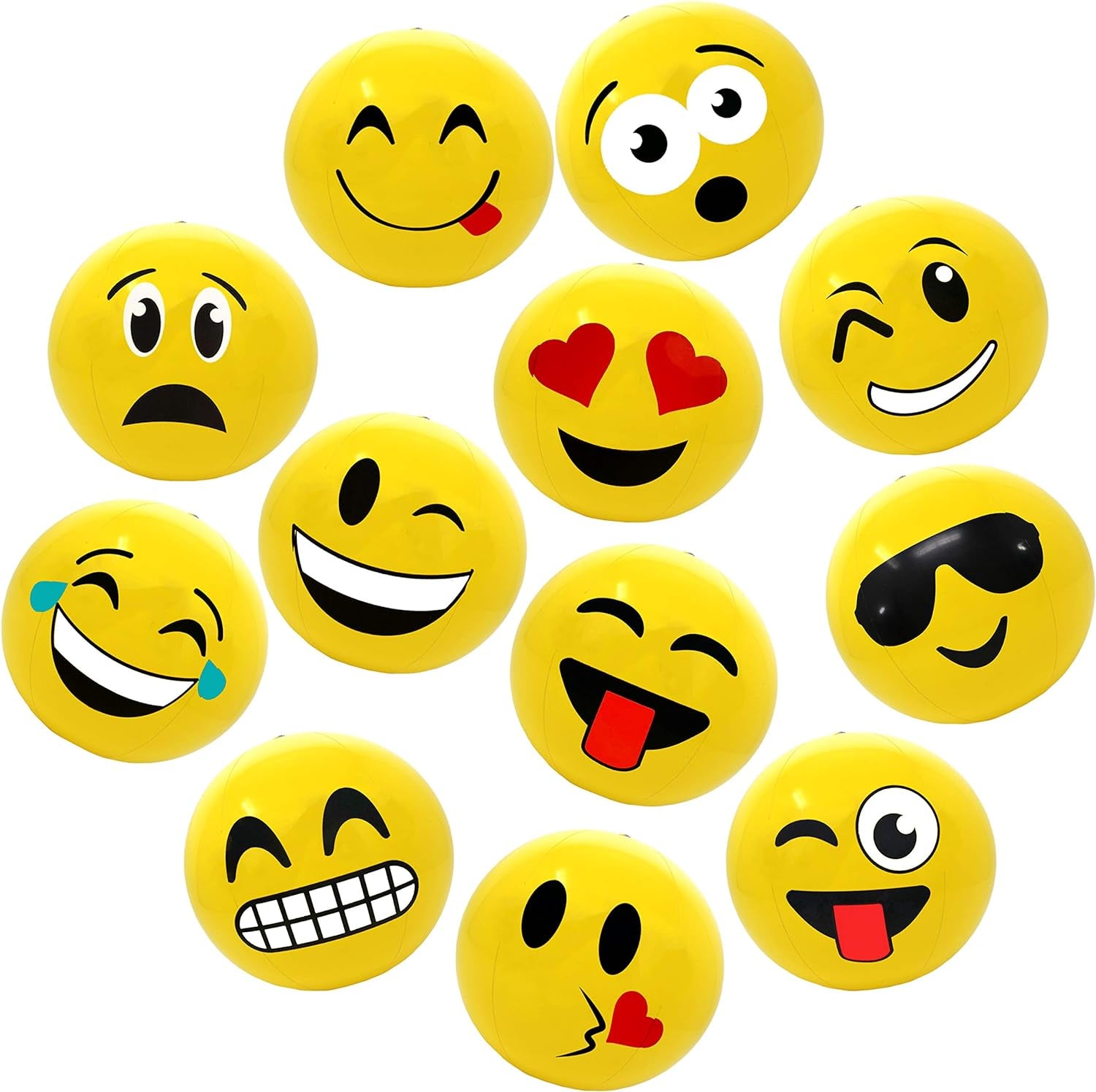 12" Emoticon Party Pack Inflatable Beach Balls - Beach Pool Party Toys (12 Pack)