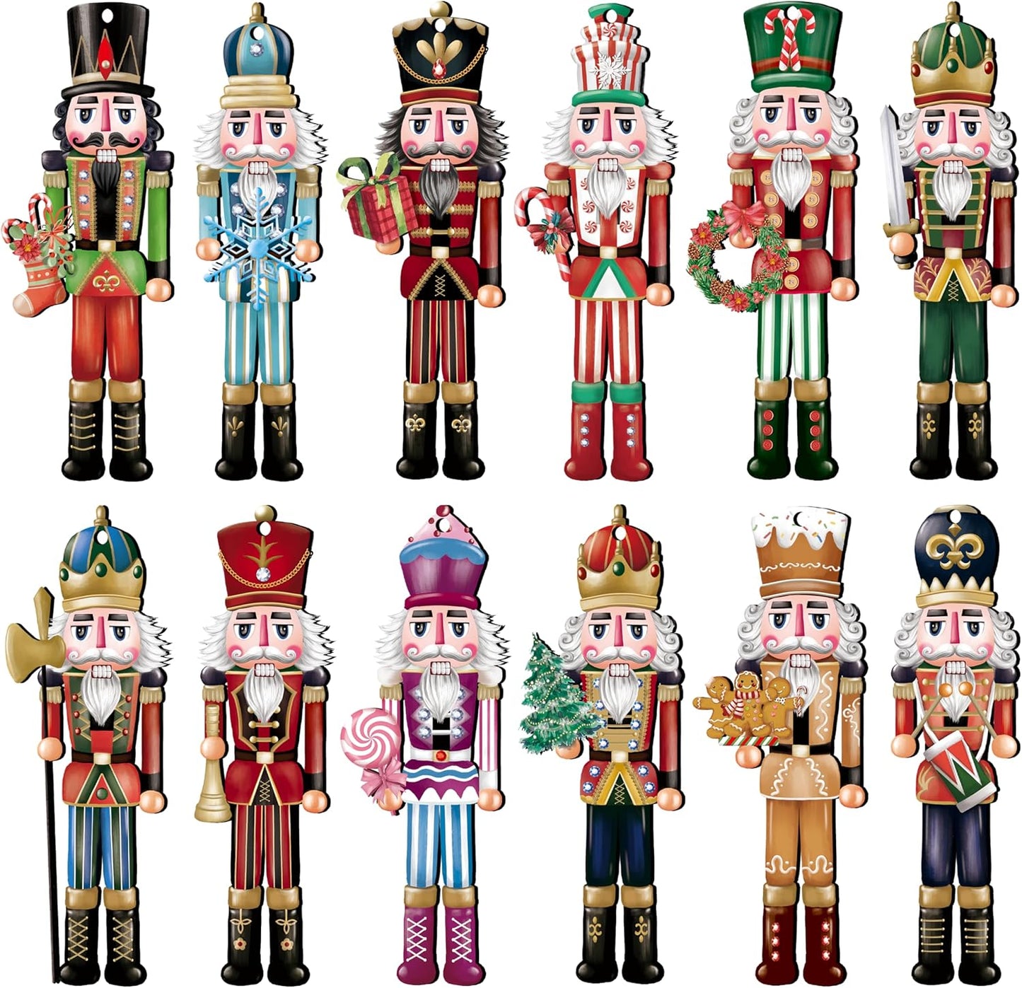 24 Pieces Christmas Nutcracker Wooden Ornaments Wood Hanging Decoration Set for Christmas Tree Hanging Wood Crafts Holiday Decor Xmas Party Supplies (Xmas-Nutcracker-A)