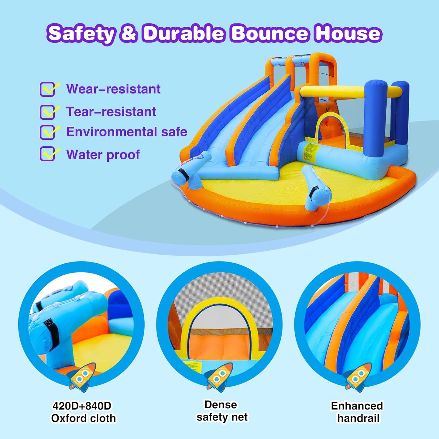 Inflatable Water Slide Bounce House,Giant Water Park, Double Slide Bouncer Castle W/Splash Pool, Jump Area, Climbing Wall, 550W Air Blower for Kids Backyard Indoor Outdoor Use,Free Water Gun