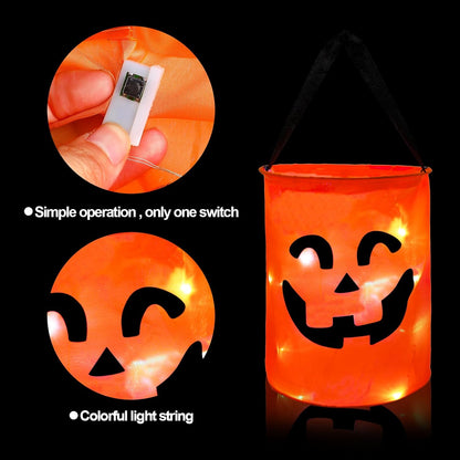 3 Pcs LED Light Halloween Candy Bags for Kids Light up Multipurpose Halloween Trick or Treat Bucket with Pumpkin Smile Face for Halloween Party Favors Goodie Bags,Orange