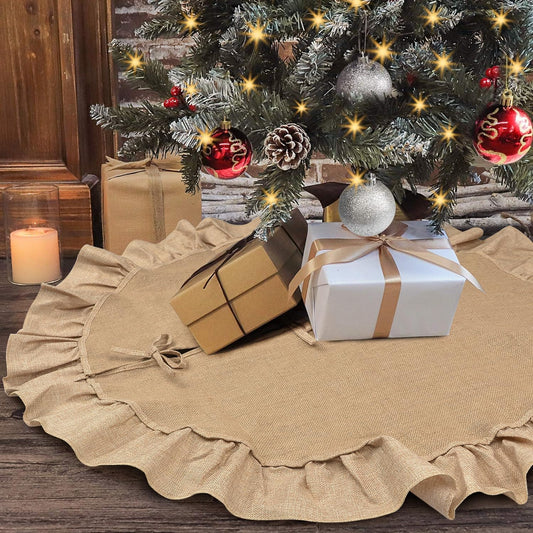 24 Inches Burlap Christmas Tree Skirt, Mini Small Burlap Tree Skirt Mat Boho Christmas Decorations for Table Top Trees