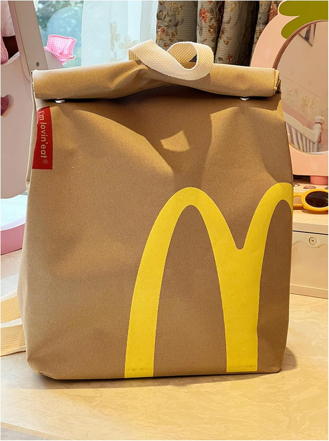 Funny Paper Bag Fashion Large Capacity Backpack Cute Personalized Shoulder Crossbody Bag Casual Canvas Notebook Bag Gift for Girl Women Frends