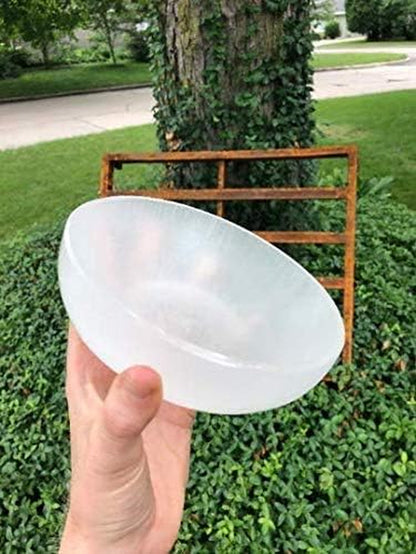 Large Selenite Bowl, 4" Hand Made Moroccan Selenite, Reiki Charged Moroccan Selenite XL 4-Inch Charging Station Extra Large Crystal Bowl