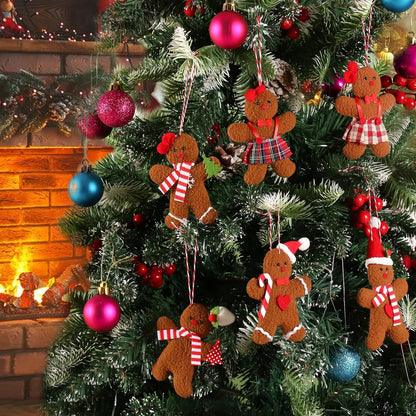 6PCS Felt Gingerbread Ornaments for Christmas Tree Decorations, 4.7Inch Retro Plush Doll Christmas Charms Soft Toys for Holiday Home Decor