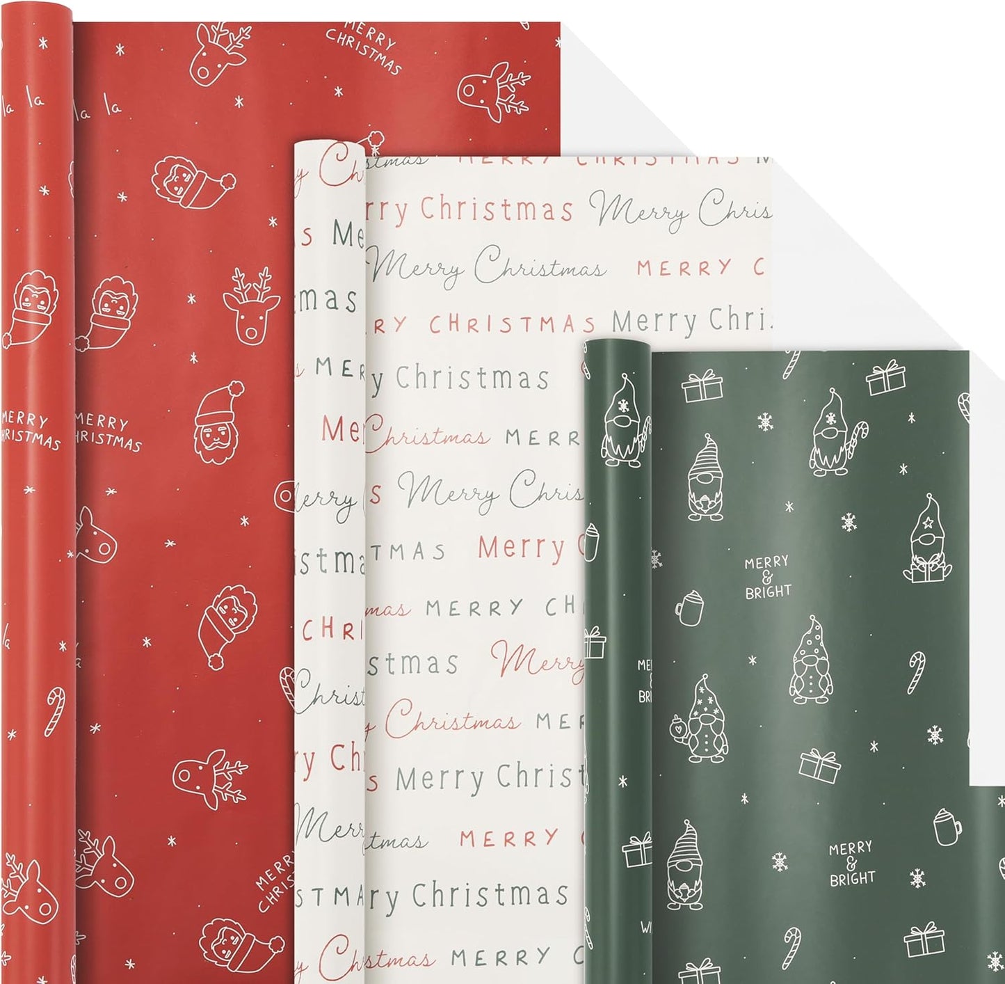 Beautiful Christmas Gift Wrapping Paper Rolls - Set of 3 Quality Paper Rolls with Cute Designs for Small & Medium Size Gifts - Add a Touch of Magic to Every Gift You Wrap - 17 in X 120 in per Roll