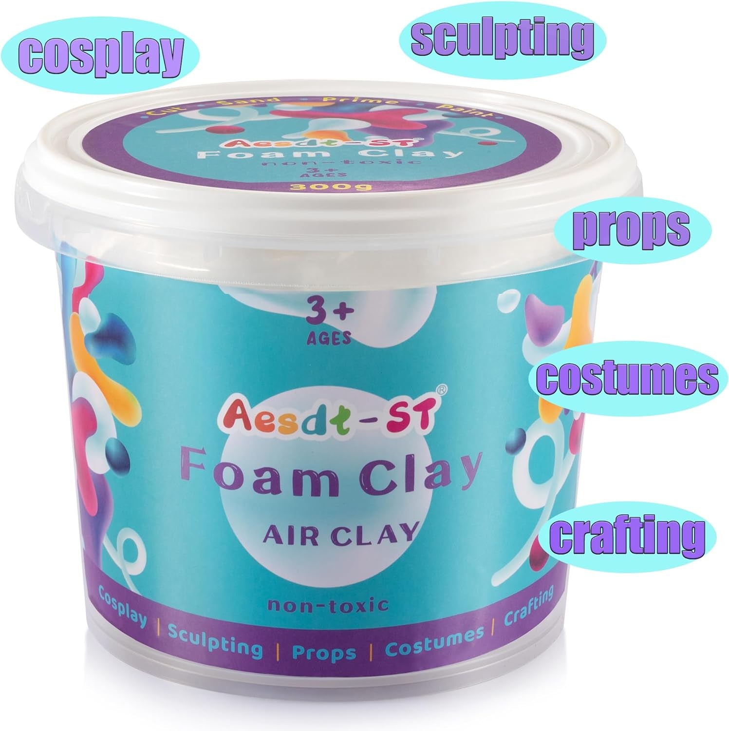 White Moldable Cosplay Foam Clay (300 Gram) - High Density Air Dry Clay, Modeling Clay for Intricate Designs, Figures, Masks, Craft Projects,Great for Cutting, Sanding or Shaping with Tools.