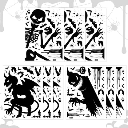 9 Sheets Halloween Decorative Window Stickers, Spooky Monster Window Sticker Halloween Horror Window Decals Scary Halloween Window Clings for DIY Door Home Party Decor (Style 1)