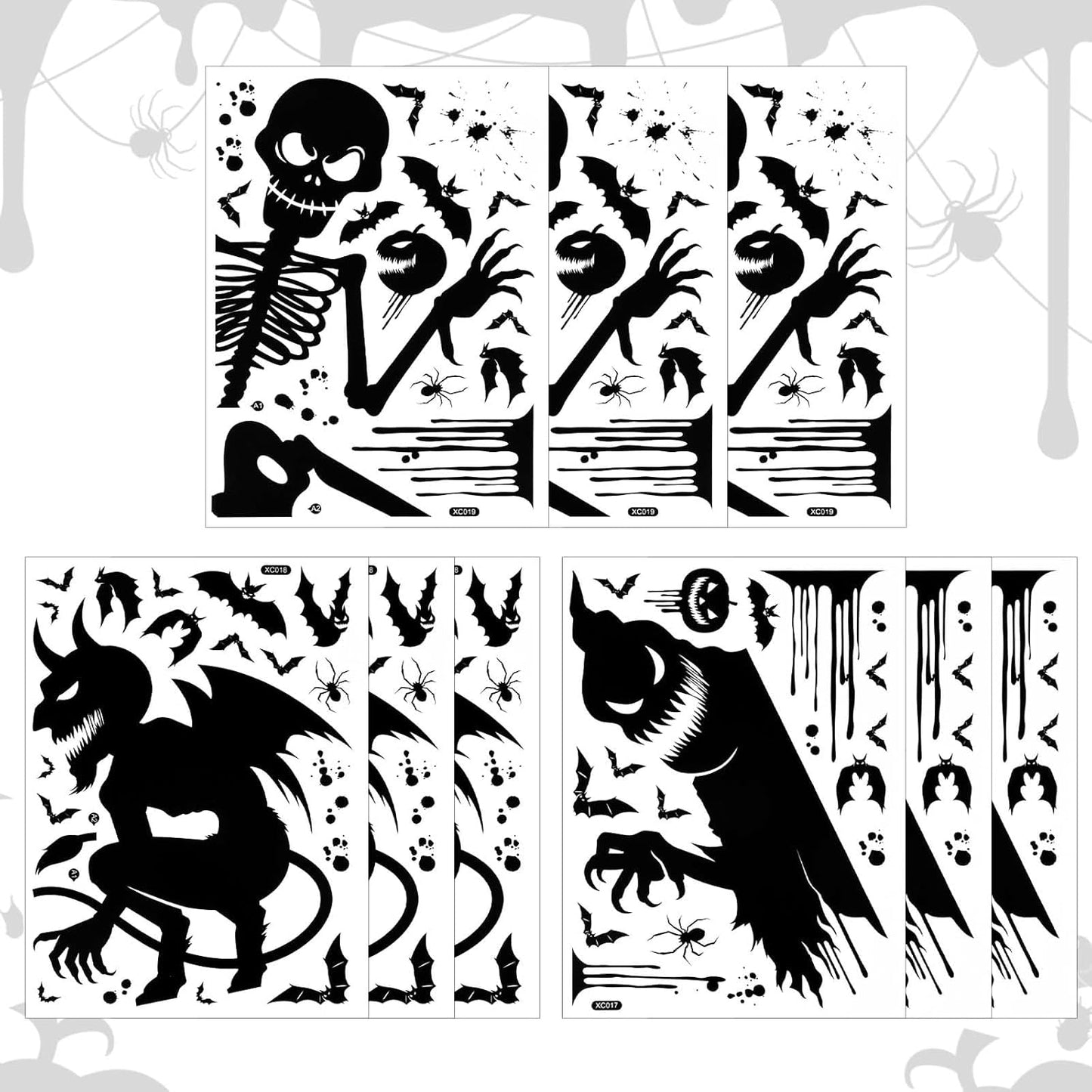 9 Sheets Halloween Decorative Window Stickers, Spooky Monster Window Sticker Halloween Horror Window Decals Scary Halloween Window Clings for DIY Door Home Party Decor (Style 3)